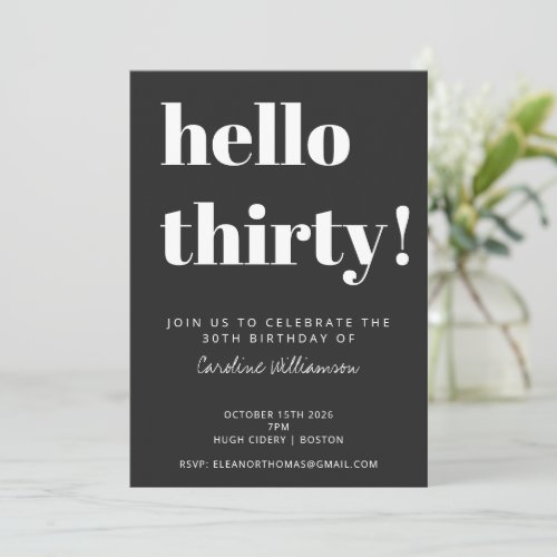 Bold Typography Black Modern 30th Birthday Party Invitation