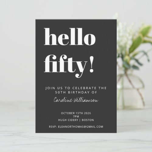 Bold Typography Black Modern 50th Birthday Party