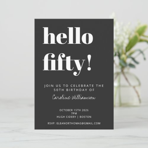 Bold Typography Black Modern 50th Birthday Party Invitation