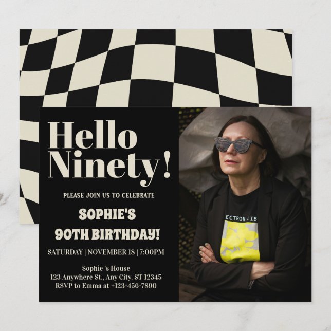 Bold Typography Black Modern Ninety 90th Birthday  Invitation (Front/Back)