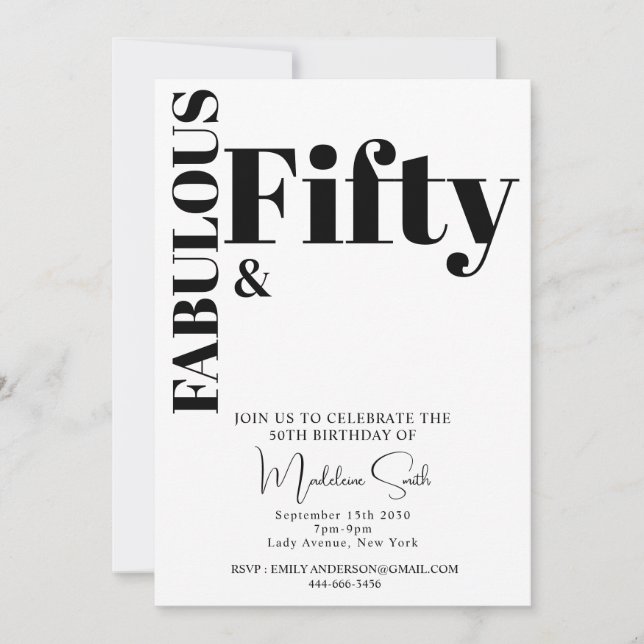 Bold Typography Black White Modern 50th Birthday Invitation (Front)