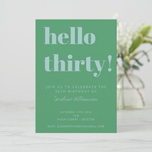 Bold Typography Blue Green Modern 30th Birthday Invitation