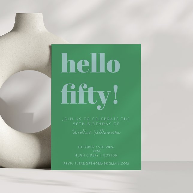 Bold Typography Blue Green Modern 50th Birthday Invitation (Creator Uploaded)