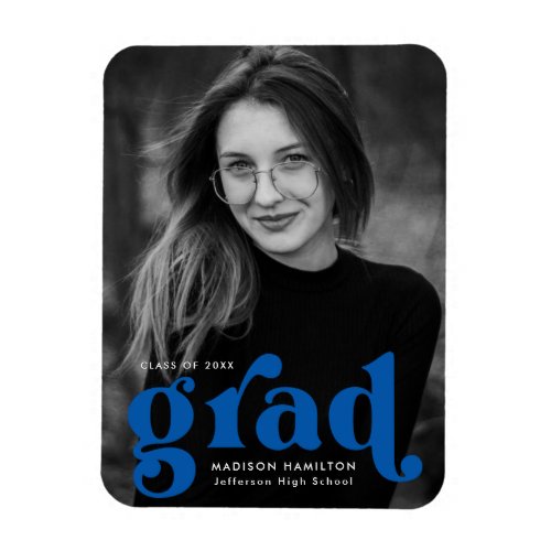 Bold Typography Blue Photo Graduation Magnet