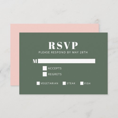 Bold Typography Blush Pink and Green Bat Mitzvah RSVP Card