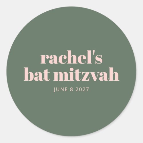Bold Typography Blush Pink Green Personalized  Classic Round Sticker