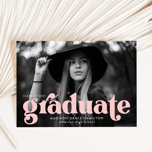 Bold Typography Blush Pink Photo Graduation Announcement