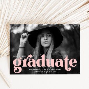 Bold Typography Blush Pink Photo Graduation Announcement
