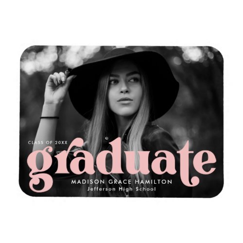 Bold Typography Blush Pink Photo Graduation Magnet