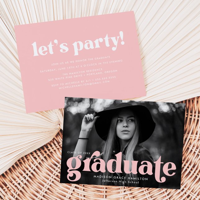 Bold Typography Blush Pink Photo Graduation Party Invitation (Creator Uploaded)
