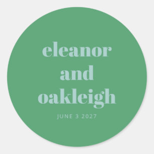 Bold Typography Bright Green Blue Modern Wedding Classic Round Sticker