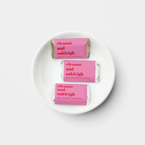 Bold Typography Bright Pink and Red Modern Wedding Hersheys Miniatures