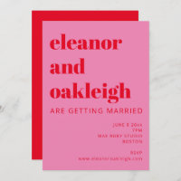 Bold Typography Bright Pink and Red Modern Wedding