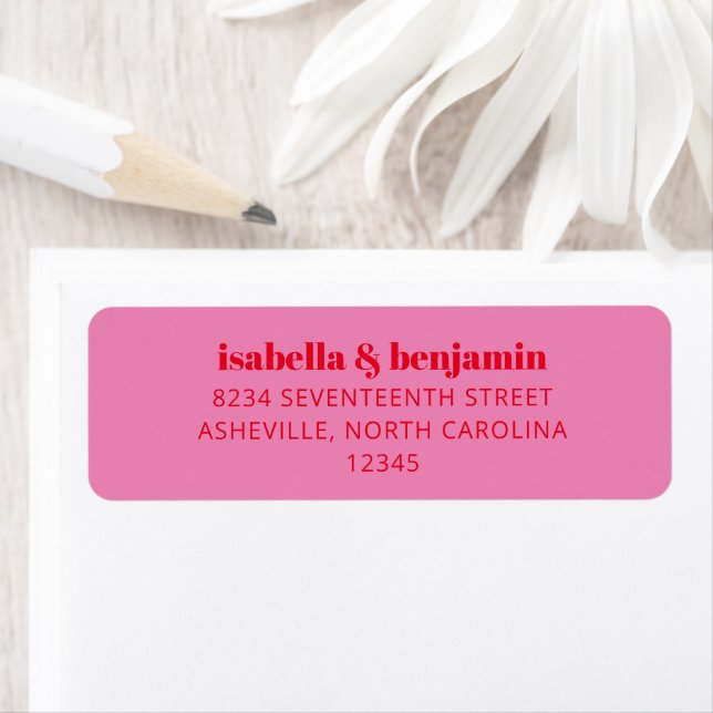 Bold Typography Bright Pink and Red Modern Wedding Label (Insitu)
