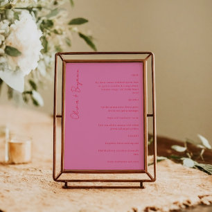 Bold Typography Bright Pink and Red Modern Wedding Menu