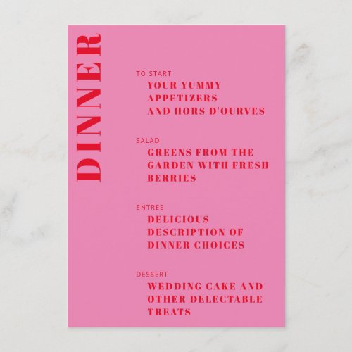 Bold Typography Bright Pink and Red Modern Wedding Menu