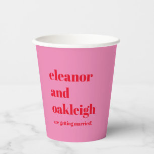 Bold Typography Bright Pink and Red Modern Wedding Paper Cups