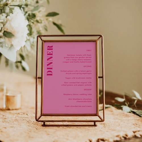 Bold Typography Bright Pink and Red Simple Wedding Menu