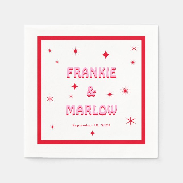 Bold Typography Bright Pink Red Modern Wedding Napkins (Front)