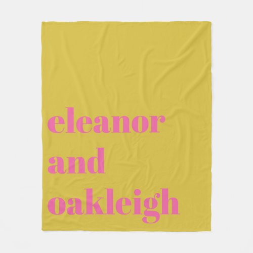 Bold Typography Bright Pink Yellow Modern Wedding  Fleece Blanket