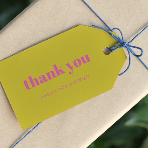 Bold Typography Bright Pink Yellow Modern Wedding  Gift Tags