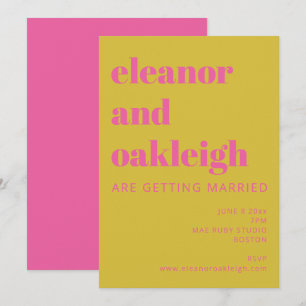 Bold Typography Bright Pink Yellow Modern Wedding Invitation