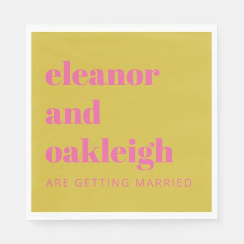 Bold Typography Bright Pink Yellow Modern Wedding  Napkins