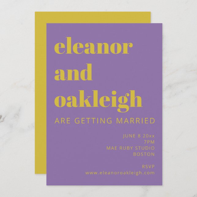 Bold Typography Bright Purple Modern Wedding Invitation (Front/Back)