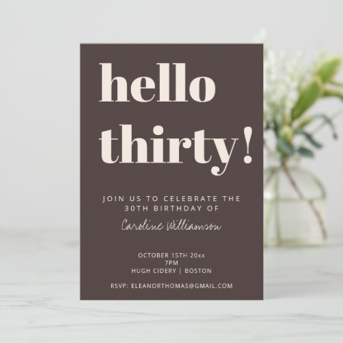 Bold Typography Brown Modern 30th Birthday Party