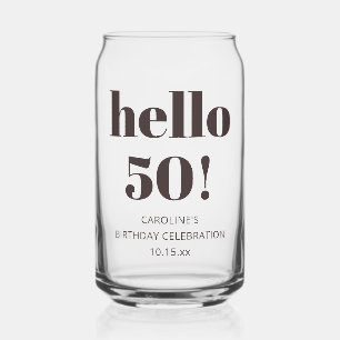 Bold Typography Brown Modern 50th Birthday Favor Can Glass