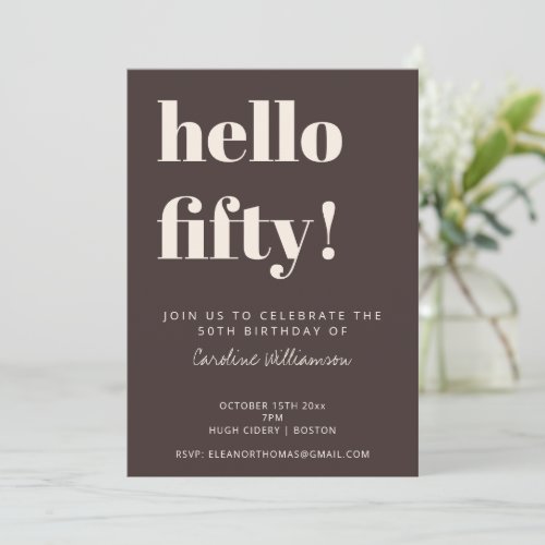 Bold Typography Brown Modern 50th Birthday Party