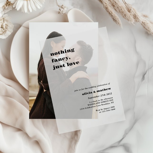 Bold Typography Casual Photo Overlay Wedding Vellum Invitations (Creator Uploaded)
