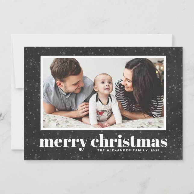Bold Typography Chalkboard Merry Christmas Photo Holiday Card (Front)