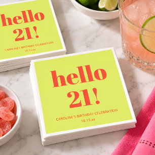 Bold Typography Chartreuse Modern 21st Birthday Napkins