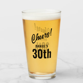 Bold Typography Cheers Name 30th Birthday Glass