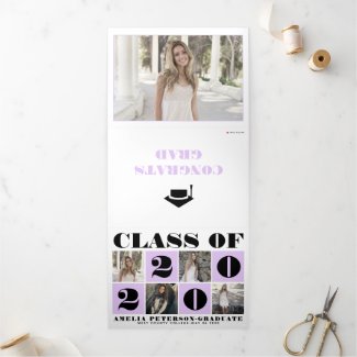 Bold typography Class of 2020 photo collage purple Tri-Fold Announcement
