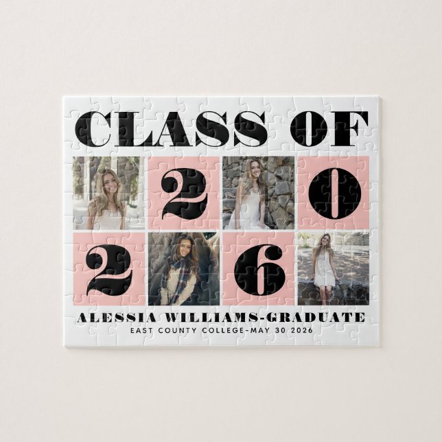 Bold typography Class of 2026 photo collage blush Jigsaw Puzzle (Horizontal)