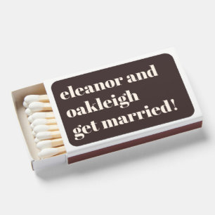 Bold Typography Custom Brown Chic Modern Wedding Matchboxes