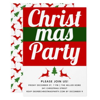 Bold typography deer, tree Christmas holiday party Invitation