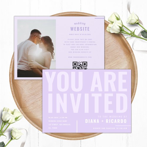 Bold Typography Digital Lilac All in One Wedding Invitation