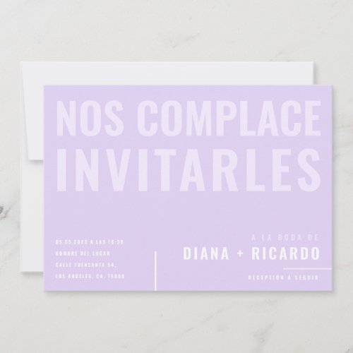 Bold Typography Digital Lilac ESPAOL Wedding Invitation