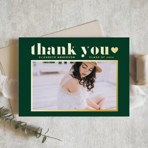 Bold Typography Emerald Green Graduation Thank You Foil Greeting Card