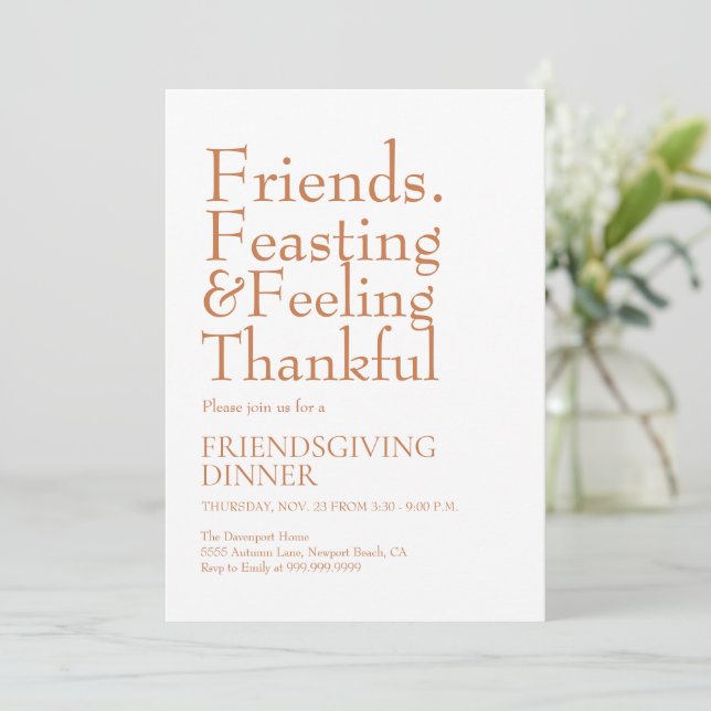 Bold Typography Friendsgiving Dinner Party  Invitation (Standing Front)