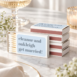 Bold Typography Fun Light Blue Chic Modern Wedding Matchboxes