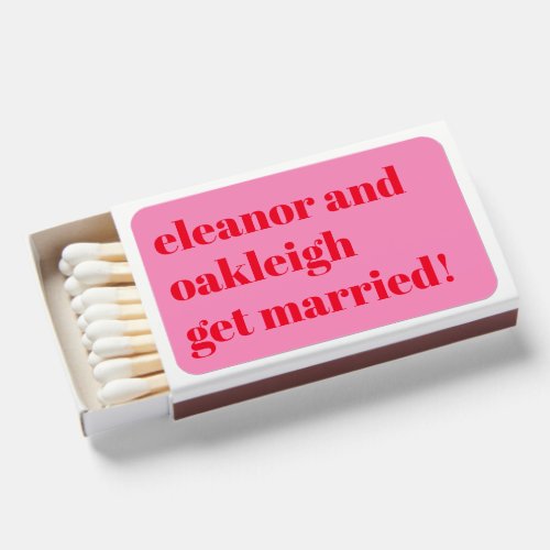 Bold Typography Fun Pink Red Chic Modern Wedding Matchboxes