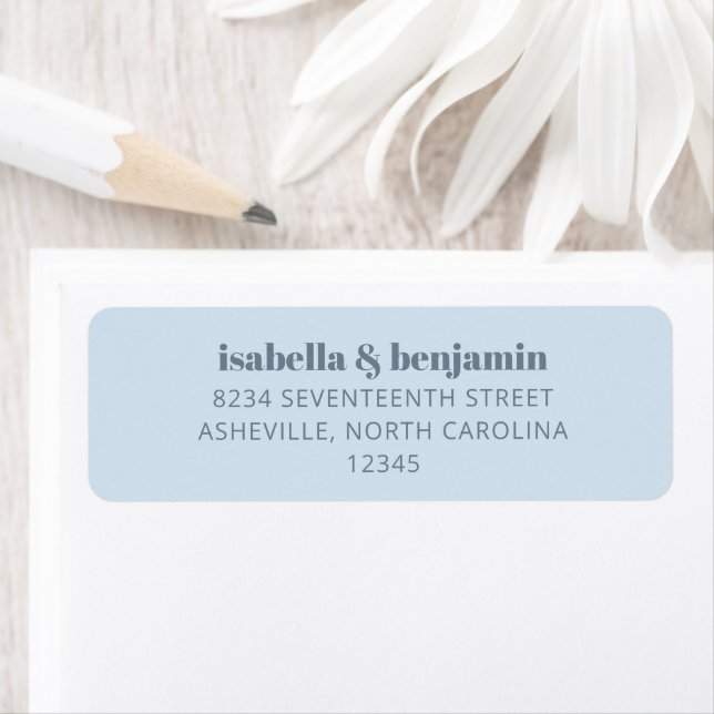 Bold Typography Glacier Blue Modern Wedding Label (Insitu)