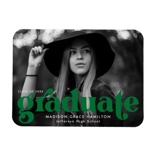 Bold Typography Green Photo Graduation Magnet