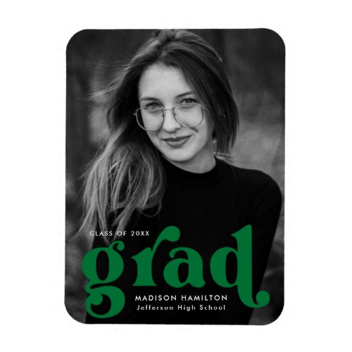 Bold Typography Green Photo Graduation Magnet