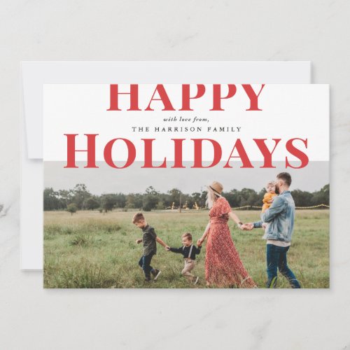 Bold Typography Happy Holidays Photo Red Holiday Card
