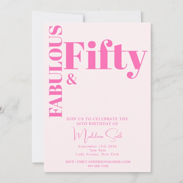 Bold Typography Hot Pink Modern 50th Birthday Invitation (Front)